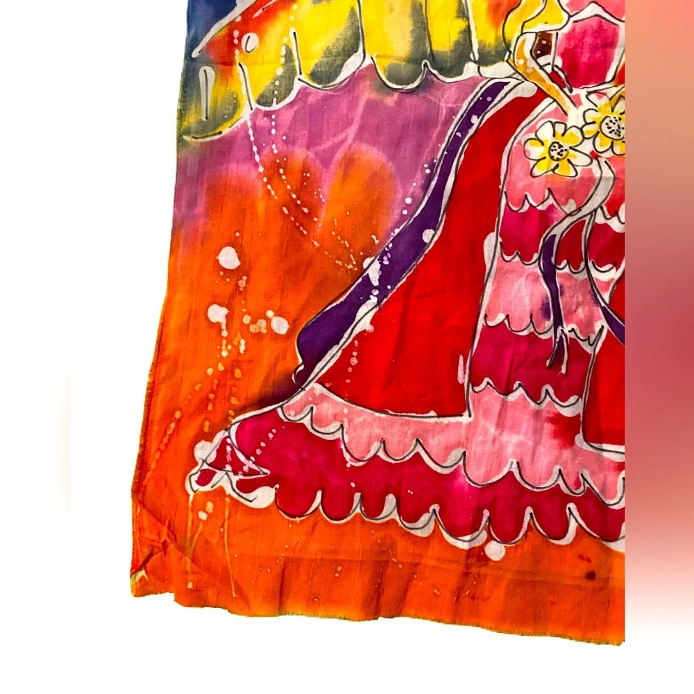 Vintage Batik Hand Dyed Tapestry Wall Art Angel Wings Halo Flowers Woman 90s
